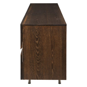 63" Artistic Storage Credenza of Seared Oak w/ Horizontal Steel Inlay