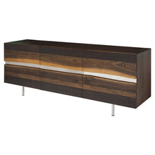 Load image into Gallery viewer, 78&quot; Artistic Storage Credenza of Seared Oak w/ Horizontal Steel Inlay
