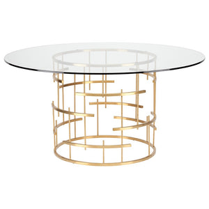 59" Round Glass & Gold Meeting Table w/ Cross Hatch Design