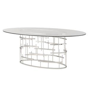 77" Oval Glass Meeting Table w/ Cross Hatch Design