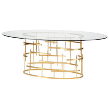 Load image into Gallery viewer, 77&quot; Oval Glass &amp; Gold Meeting Table w/ Cross Hatch Design
