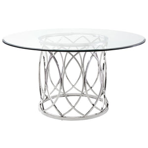 Dazzling 59" Round Office Meeting Table of Glass & Stainless Steel