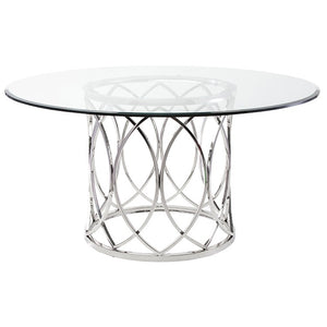 Dazzling 59" Round Office Meeting Table of Glass & Stainless Steel