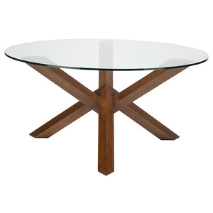 Chic Glass & Walnut-Stained Ash Wood 59" Round Meeting Table