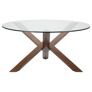 Chic Glass & Walnut-Stained Ash Wood 59" Round Meeting Table