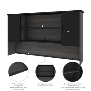 71" x 59" L-shaped Desk with Hutch in Bark Gray & Black