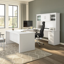 Load image into Gallery viewer, 67&quot; Satin White Executive U-Shaped Desk with Hutch &amp; File
