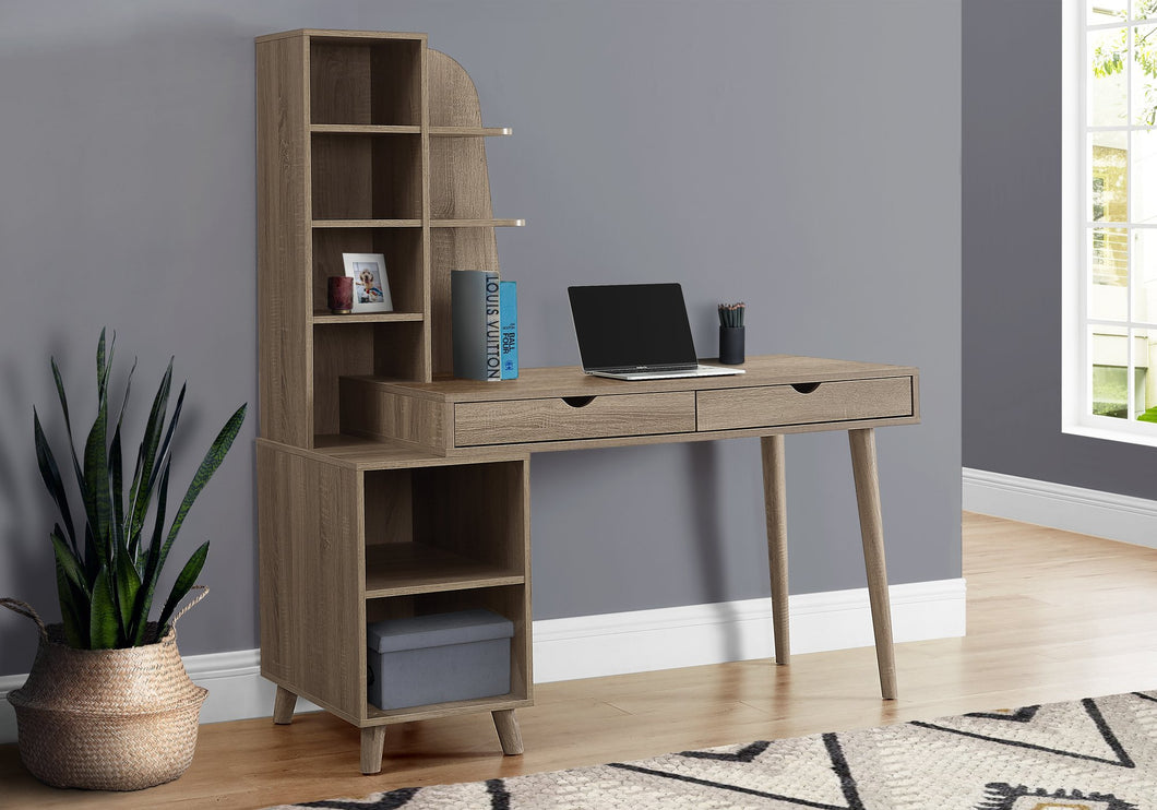 Eccentric Dark Taupe Desk with Built-in Bookcase & Drawers
