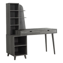 Load image into Gallery viewer, Eccentric Gray Woodgrain Desk with Built-in Bookcase &amp; Drawers
