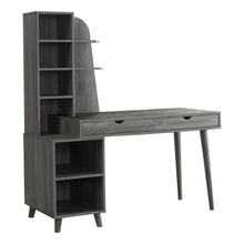 Load image into Gallery viewer, Eccentric Gray Woodgrain Desk with Built-in Bookcase &amp; Drawers
