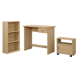 Economic Maple 3-Piece Set of Desk, Side Cabinet, and Bookcase