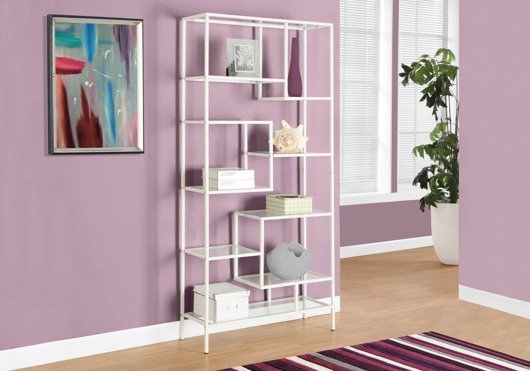 Geometric Design White & Glass Bookcase