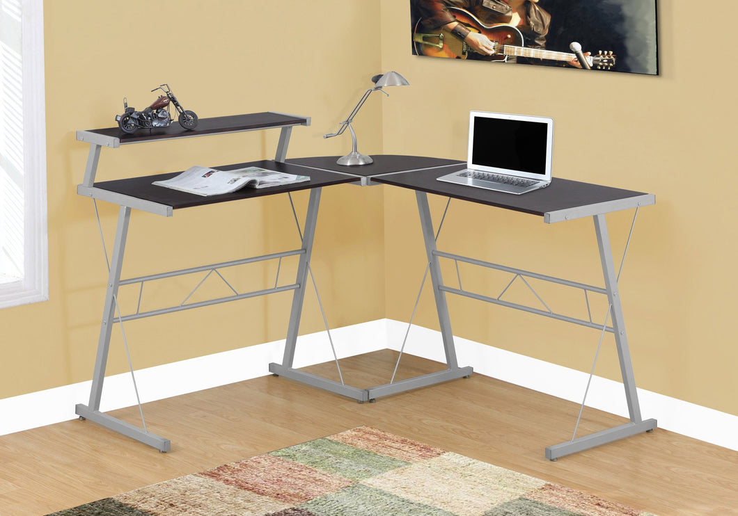 Espresso Geometric Corner Desk with Shelf