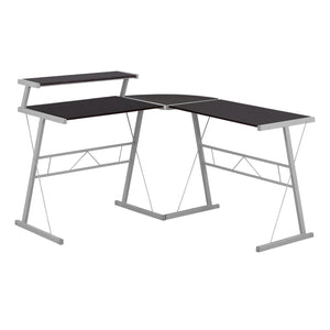 Espresso Geometric Corner Desk with Shelf