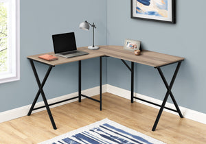 55" Dark Taupe Woodgrain Geometric Corner Desk