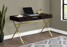 Load image into Gallery viewer, 47&quot; X-Frame Desk with Two Drawers in Espresso &amp; Gold
