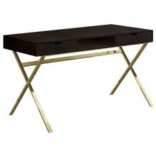 Load image into Gallery viewer, 47&quot; X-Frame Desk with Two Drawers in Espresso &amp; Gold

