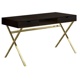 47" X-Frame Desk with Two Drawers in Espresso & Gold