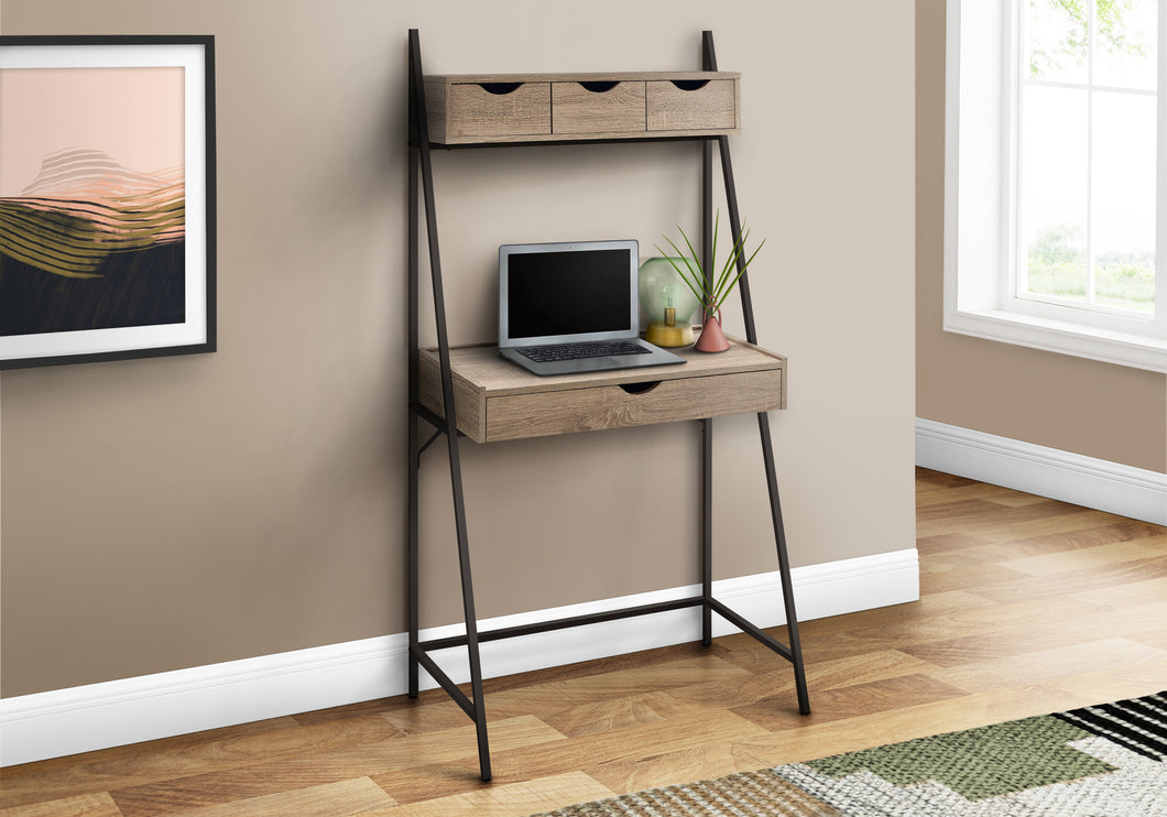 Small Desk with Hutch and Storage Drawers in Taupe