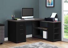 Load image into Gallery viewer, 60&quot; L-Shaped Black &amp; Gray Woodgrain Desk with Built-in Credenza
