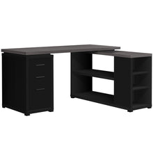 Load image into Gallery viewer, 60&quot; L-Shaped Black &amp; Gray Woodgrain Desk with Built-in Credenza
