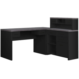 63" L-Shaped Desk with Extra Storage & Low Hutch in Gray/Black