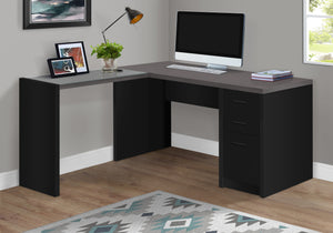 60" L-Shaped Gray & Black Desk with Glass Side Arm