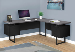 L-Shaped 71" Gray & Black Ultra-Modern Desk with 3 Drawers