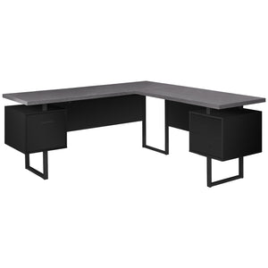 L-Shaped 71" Gray & Black Ultra-Modern Desk with 3 Drawers