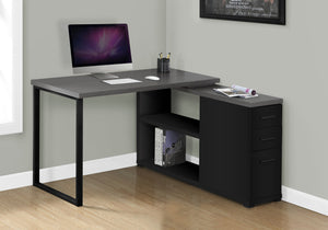 Corner Desk with Credenza in Gray & Black - Reversible Design
