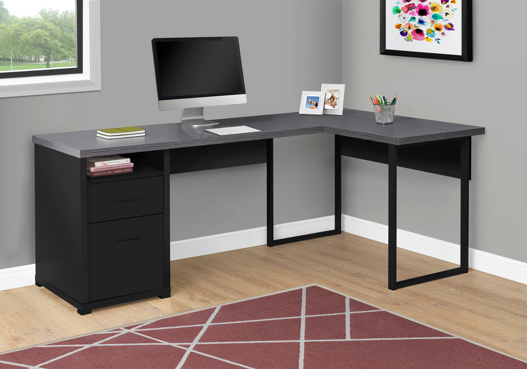 Gray & Black Oversize Corner Desk with Cabinet