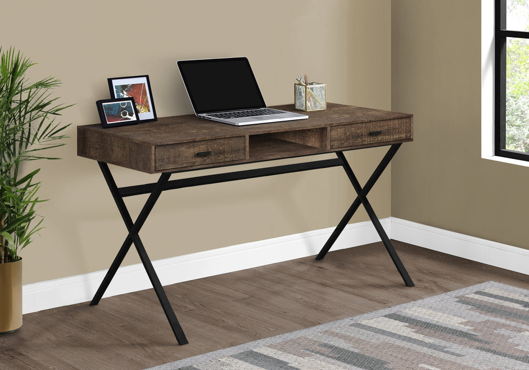 Reclaimed Brown Wood X-Frame Desk with 2 Drawers