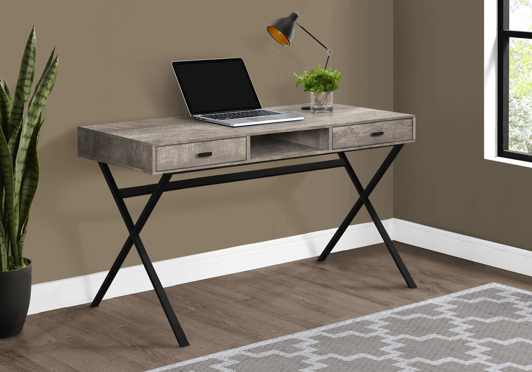 Reclaimed Taupe Wood X-Frame Desk with 2 Drawers