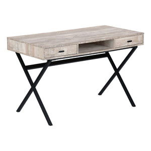 Reclaimed Taupe Wood X-Frame Desk with 2 Drawers