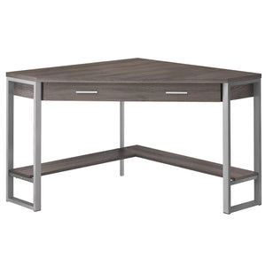 42" Corner Desk in Dark Taupe & Silver