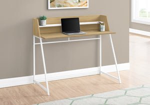 48" Desk with High Sides & Shelf in Natural Wood/White