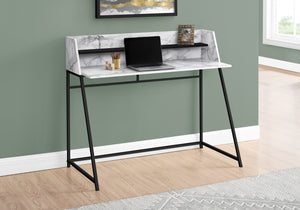 48" Desk with High Sides & Shelf in White Marble-Look/Black