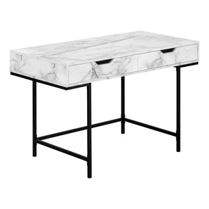 48" 2-Drawer Table Desk in White Marble-Look