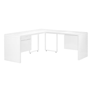 72" Art Deco Reversible L-Desk in White with 3 Drawers