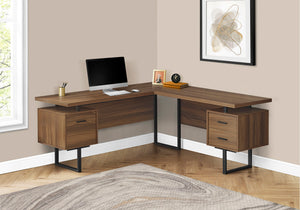 71" Hovering Walnut L-Shaped Desk