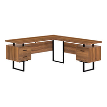 Load image into Gallery viewer, 71&quot; Hovering Walnut L-Shaped Desk
