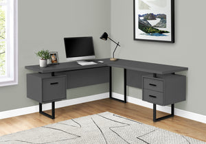 71" Hovering Modern Gray L-Shaped Desk