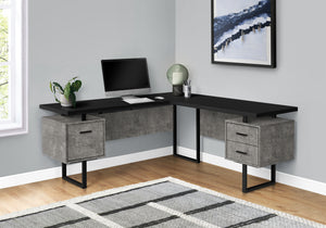 71" Hovering Concrete & Black L-Shaped Desk