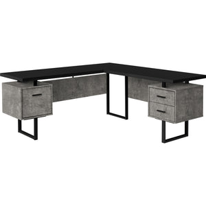 71" Hovering Concrete & Black L-Shaped Desk