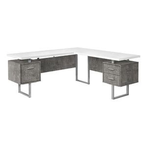 71" Hovering Concrete & White L-Shaped Desk