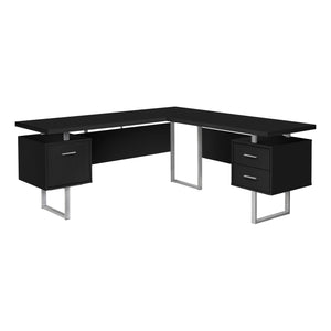 71" Hovering Black & Silver L-Shaped Desk