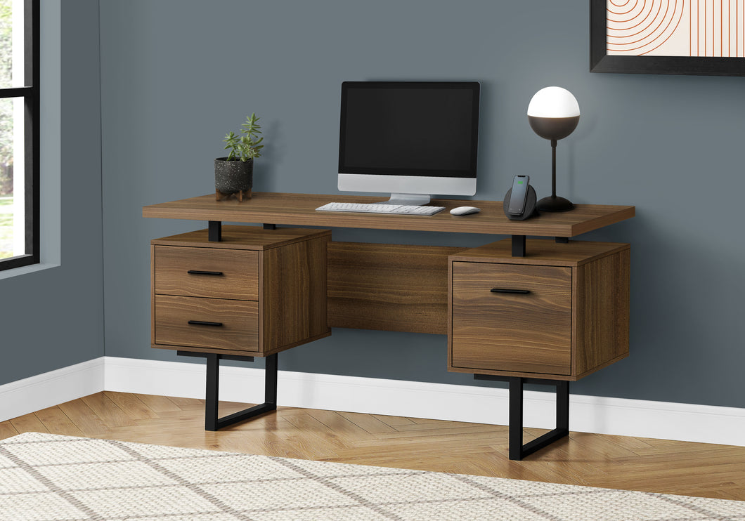Floating Modern Desk with 3 Drawers in Walnut