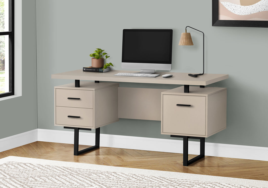 Floating Modern Desk with 3 Drawers in Modern Taupe