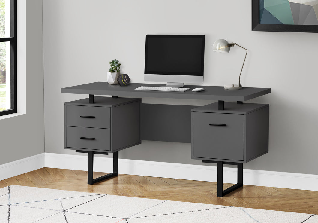 Floating Modern Desk with 3 Drawers in Modern Gray