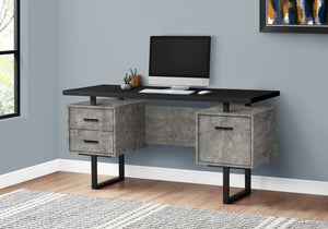 Floating Modern Desk with 3 Drawers in Concrete & Black